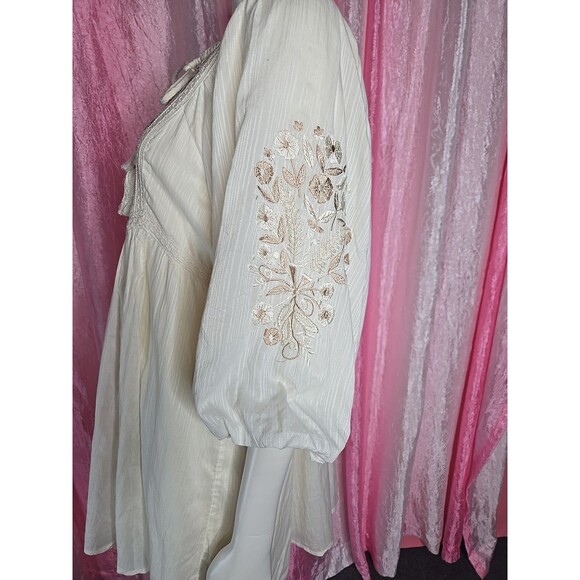 Anthropologie Mahalia Bohemian Floral Embroidered Cream Mini Dress Size Small - Picture 9 of 16